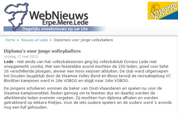 diploma voor jone volleyballers